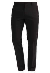 Svarta skräddarsydda byxor med slim fit. Tillverkade av ett slätt tyg, med blixtlås, bältesöglor och sidfickor. Minimalistisk design.