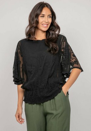 Dona x Lisa, TOP MANCHES PAPILLONS BRODERIE FLEURETTE - Blouse - noir