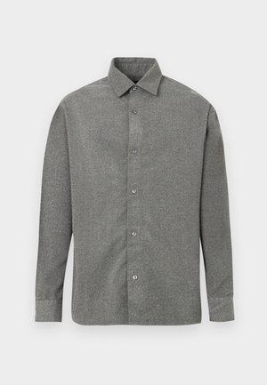 Grå skjorte med knappelukning lavet af struktureret stof, med klassisk krave og lange ærmer med knappelukning foran.