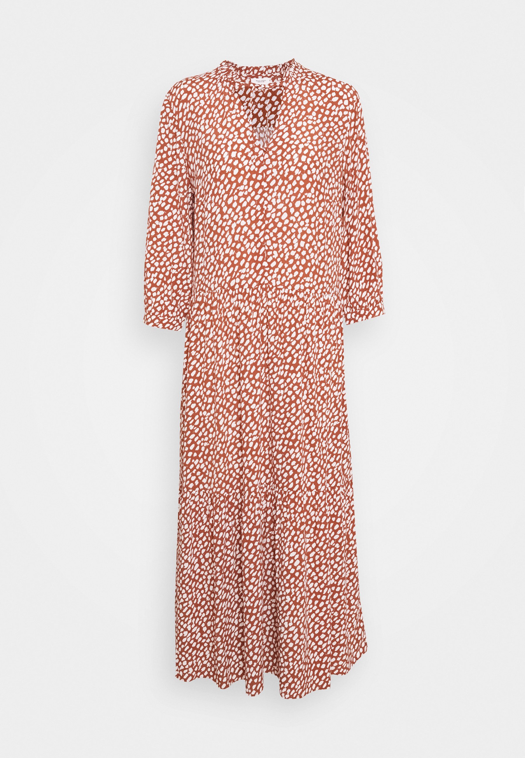 Marc O Polo Denim Dress Length Ruffle At Waist Sleeve Vloumnious Maxikleid Multi Cinnamon Brown Braun Zalando 