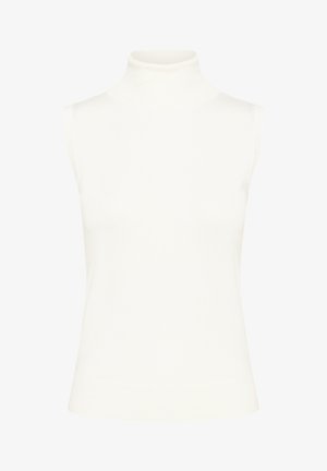 Ærmeløs turtleneck top i hvid, lavet af et glat, strækbart strikkemateriale. Har en tætsiddende silhuet og ribbede detaljer ved halsen og kanten.