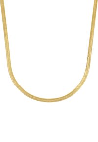 Collana in snake chain tono oro con una texture liscia e flessibile. Presenta una leggera lucentezza e si curva con grazia, ideale per essere indossata in strati o da sola.