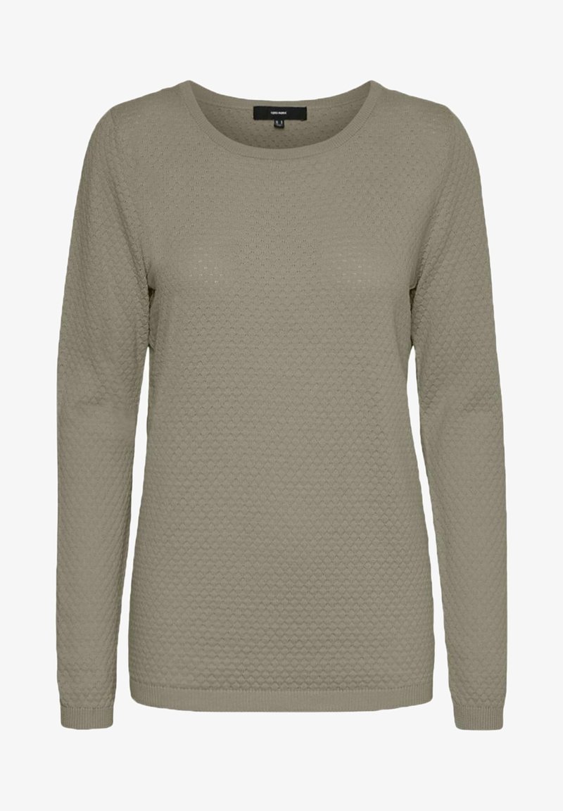 Pull beige à manches longues avec motif en maille texturée en forme de losanges et poignets et ourlet côtelés.