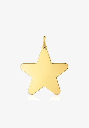 Pendentif en forme d'étoile dorée avec une surface lisse et plate et une petite boucle pour l'attachement. Le design est minimaliste et géométrique.