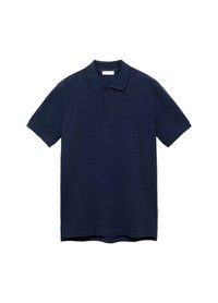 Tummansinisestä puuvillapolo-paidasta, jossa on kaulus, kahden napin nappilista ja lyhyet hihat. Yksinkertainen muotoilu, jossa on rento istuvuus.