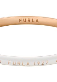 Metallist käevõru valgest emailist alusel, millel on kõrgendatud roosakuldne kiri. Eksklusiivsed tekstid "FURLA" ja "FURLA 1927". Sile tekstuur.