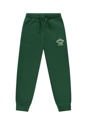 Dark green sweatpants with elastic waistband and drawstring, cuffed ankles, and "CHAMPIONS 72" printed on the upper left leg.