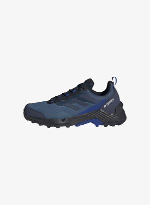 Men's trail running shoe with a blue mesh upper, black accents, and textured rubber sole. Features a reinforced toe and secure lacing system.