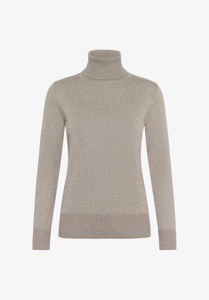 Beige coltrui gemaakt van zacht breimateriaal, met lange mouwen, ribgebreide manchetten en zoom. Glad textuur met een aansluitend ontwerp.