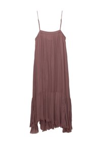 Robe sans manches mauve à design en couches, dotée d'une coupe ample et d'un ourlet effiloché. Confectionnée dans un tissu doux et léger.