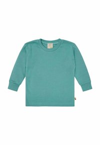 Langarm t-shirt in teal katoen. Beschikt over een ronde hals, ribgebreide boorden en een klein label aan de zijkant. Zachte textuur met een effen ontwerp.