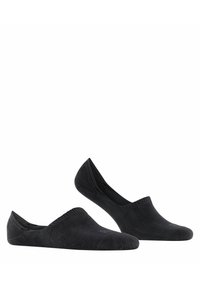 Schwarze No-Show-Socken aus einem glatten, dehnbaren Material; verfügen über ein tiefgeschnittenes Design mit Elastik am Knöchel für einen sicheren Sitz.