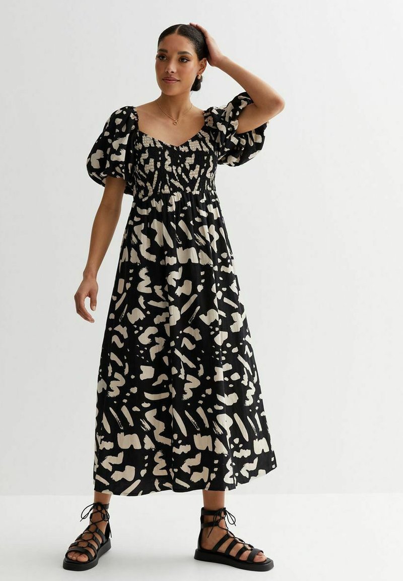 New Look SHIRRED PUFF SLEEVE Day dress black pattern/black Zalando