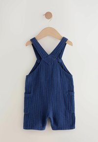 Suspenders de algodón a rayas azules con un corte relajado, que cuentan con dos bolsillos frontales y tirantes ajustables. Diseñadas para un uso informal.