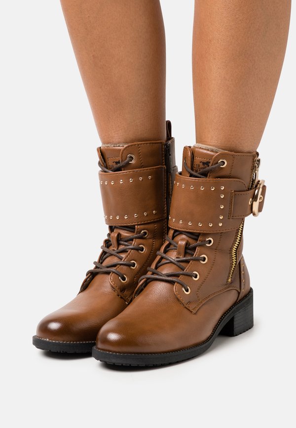 Schnürstiefelette - cognac