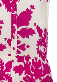 Kleid mit Blumenmuster in Pink- und Cremetönen. Verfügt über fünf passende Knöpfe und gefältelte Details an der Taille.