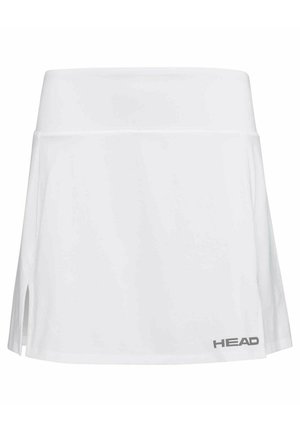 Jupe athlétique blanche en tissu léger, dotée d'une large taille, d'une fente sur les côtés et d'un détail de logo gris en bas à gauche.