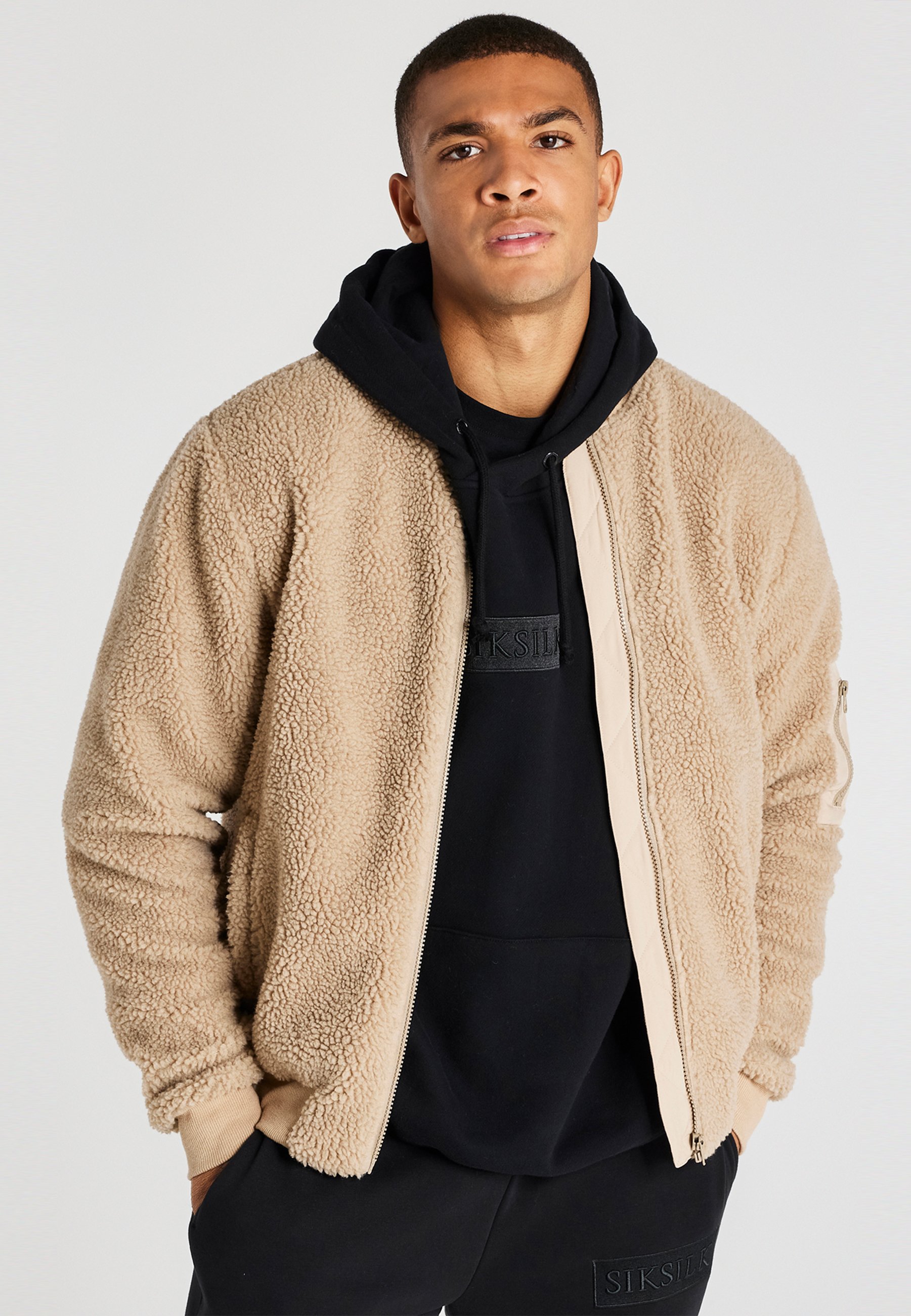 Siksilk Borg Bomber Jacket - Beige - Size: Large