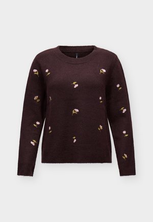 ONLY, ONLSHINE EMBROIDERY O NECK  - Πουλόβερ - fudge/mel/flower body/beech/pale l/birch