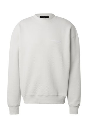 Felpa bianca a girocollo con texture, maniche lunghe, polsini e orlo a coste, e un piccolo logo ricamato sul petto.