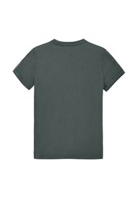 Mørk grå bomulds t-shirt med korte ærmer, rund halsudskæring og en glat tekstur. Ingen synlige grafikker eller dekorationer.