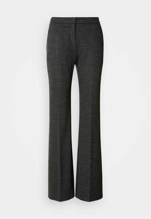 Grijze flared broek gemaakt van textuurstof. Kenmerkt zich door een vlakke voorkant, een tailor-made silhouet en een subtiel visgraatpatroon overal.
