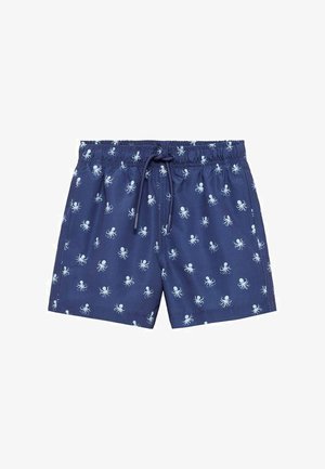 Námořnické plavky s tyrkysovým vzorem chobotnice, elastickým pasem se šňůrkou a hladkou texturou látky.