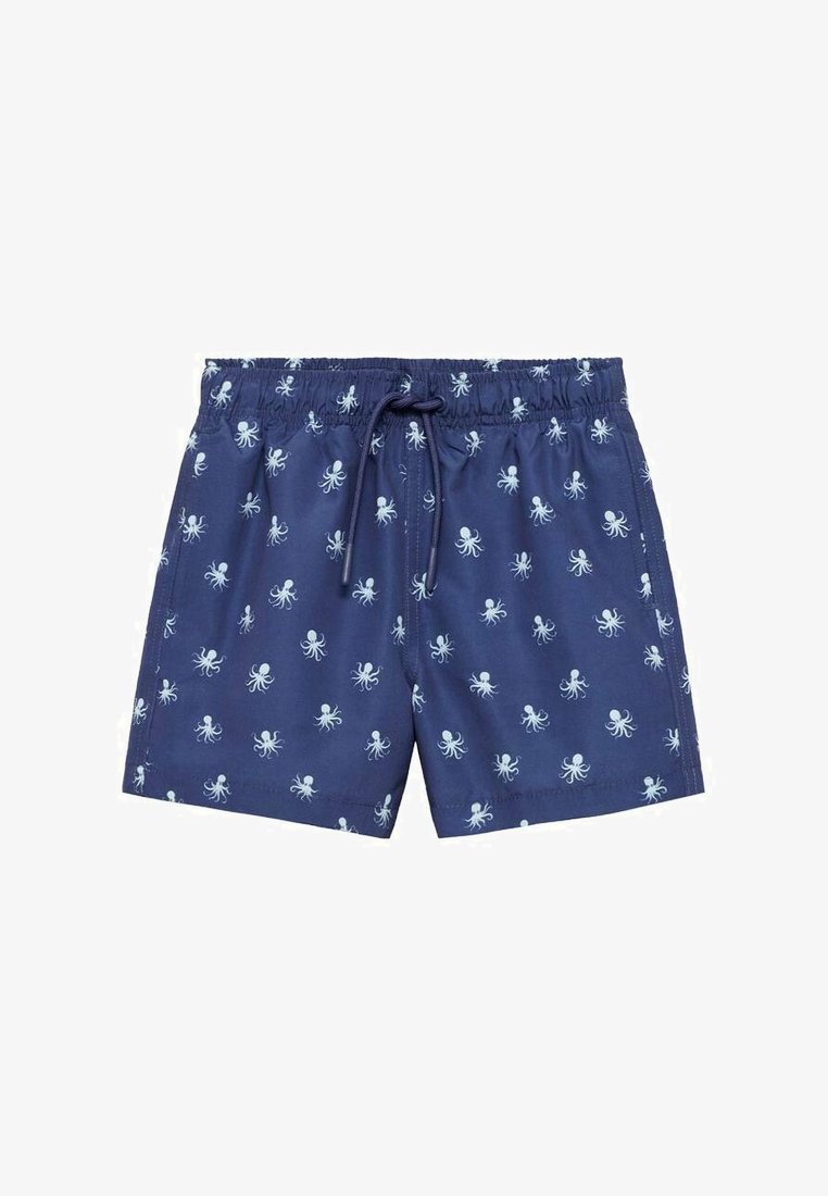 Námořnické plavky s tyrkysovým vzorem chobotnice, elastickým pasem se šňůrkou a hladkou texturou látky.