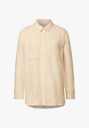 Beige Button-up-Hemd aus strukturiertem Stoff, mit Kragen, zwei Vordertaschen und langen Ärmeln.