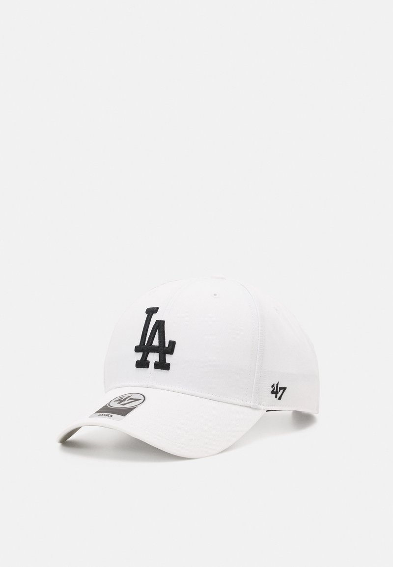Gorra de béisbol blanca hecha de algodón. Presenta un logo bordado en negro "LA" en la parte delantera y un logo "47" en el lado. Diseño de visera curva.