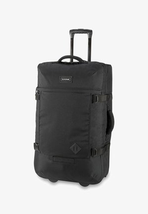 La borsa da viaggio nera con ruote presenta un tessuto resistente, maniglia superiore, manico telescopico, tasca laterale e ruote rinforzate per un facile trasporto.