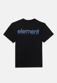 Black cotton t-shirt featuring the word "element" in large blue letters, with "SKATEBOARD CO. - WORLDWIDE" underneath in smaller text.