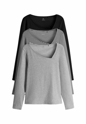 REGULAR FIT - 3 PACK LONG SLEEVE - Langarmshirt - black grey stripe