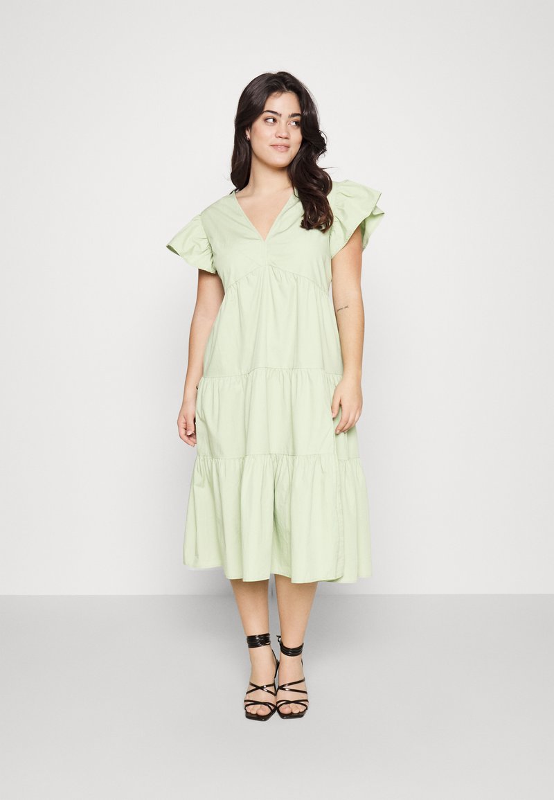 Vero Moda Curve VMJARLOTTE CALF SLIT DRESS Day dress reseda/light