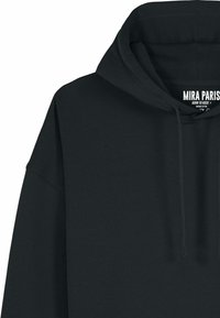 Black hooded sweatshirt with a relaxed fit, drawstring closure, and large front pocket. Features "MIRA PARIS" logo on the inner label.