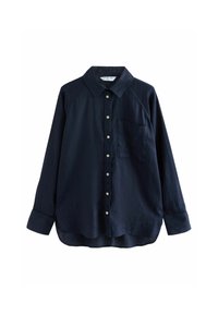 Marine knoopshirt van lichtgewicht stof, met een kraag, een enkele borstzak en lange mouwen met knoopmanchetten.
