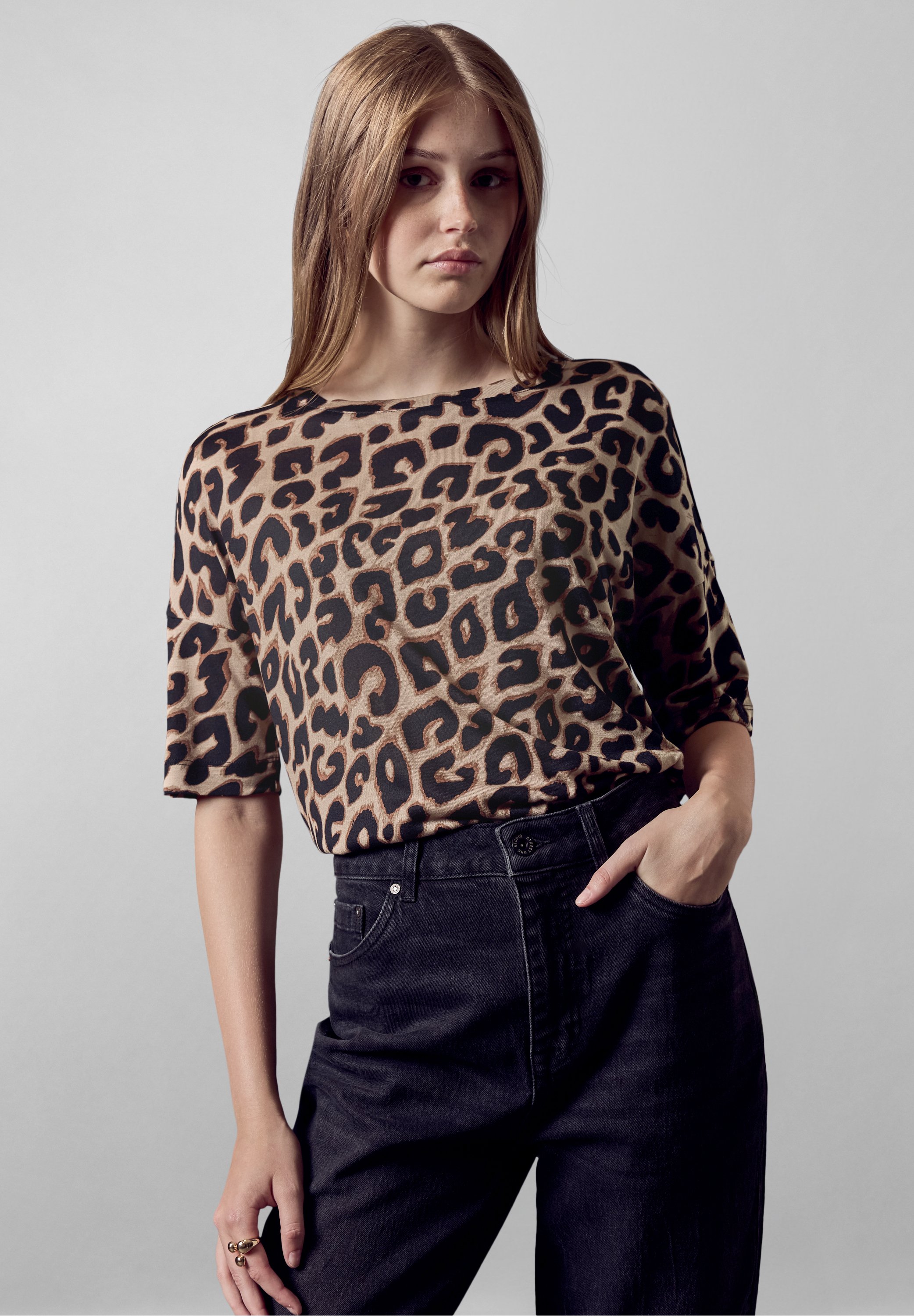 Street One Damen T-Shirt – Lässiges Basic Mit Schimmerndem Print, Elastischem Bund – Für Einen Femininen Alltagslook