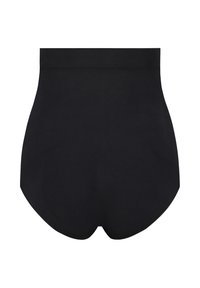Zwarte high-waisted shorts van gladde stof, met een naadloos ontwerp en een ronde zoom, wat zorgt voor een slanke silhouet.