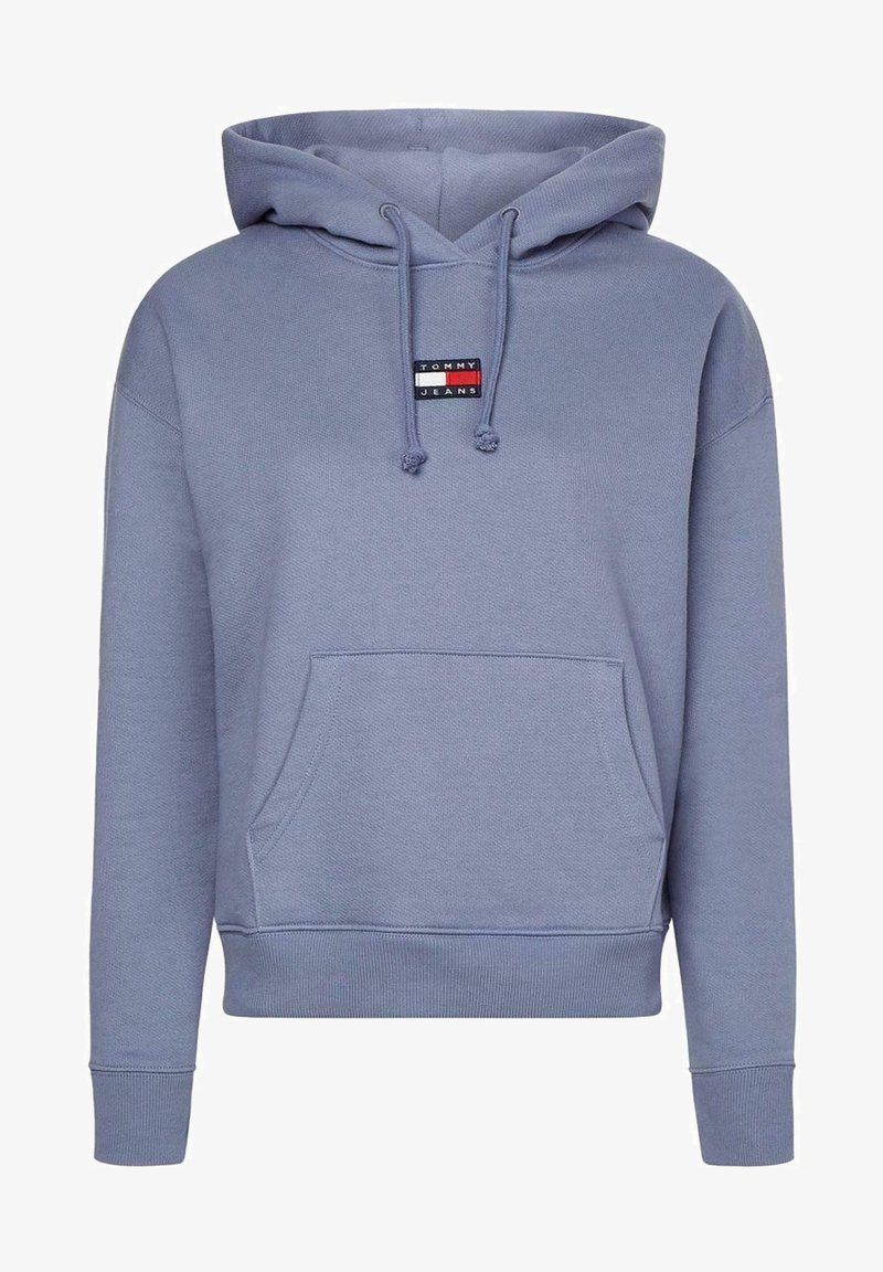 Ljuslila Tommy Jeans hoodtröja med framficka, dragsko på huvan och liten logotyp-patch på bröstet.
