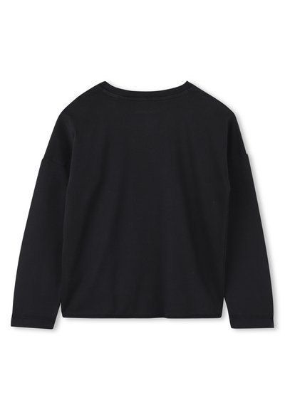 Zwarte langemouwen shirt met een ronde hals, gemaakt van gladde katoenstof. Kenmerkt zich door verlaagde schouders en een minimalistisch ontwerp.