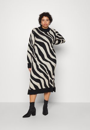 VIRIL CREW NECK DRESS LUX - Jumper dress - black, beige