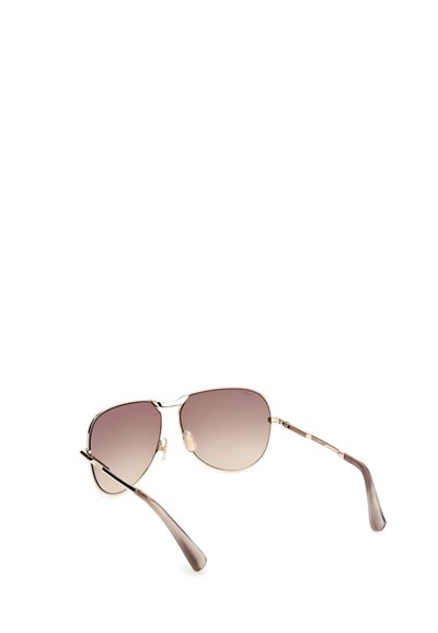 Occhiali da sole aviator con lenti marroni sfumate, montatura metallica sottile e aste in acetato grigio-marrone con una leggera lucentezza. Nessun dettaglio aggiuntivo.