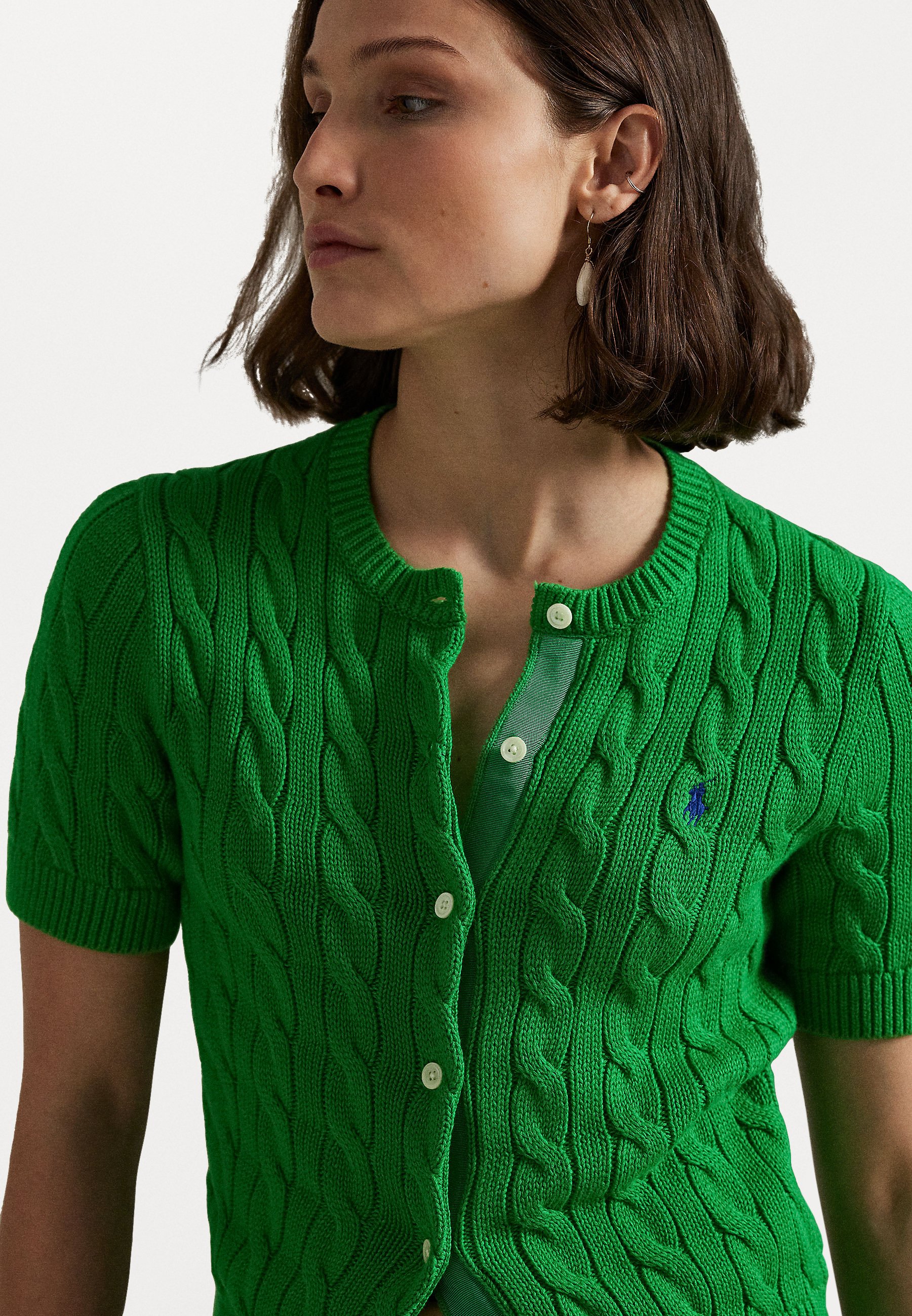 Polo Ralph Lauren CABLE KNIT COTTON SHORT SLEEVE CARDIGAN