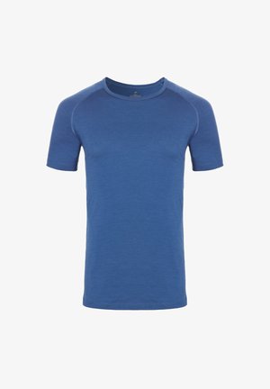 Blue short-sleeve t-shirt featuring a classic crew neck design. Made of soft fabric with a smooth texture and subtle stitching details.