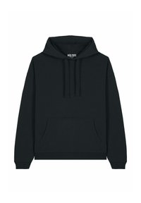 Felpa nera con cappuccio realizzata in cotone misto, dotata di tasca frontale, cappuccio con cordino e polsini a coste. Design minimalista, senza motivi o dettagli.