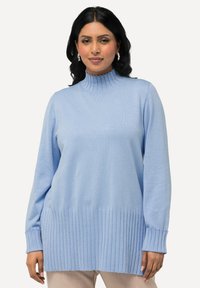 Maglione turtleneck azzurro chiaro con orlo e polsini a costine, realizzato in un morbido tessuto testurizzato, con maniche lunghe e una vestibilità comoda.