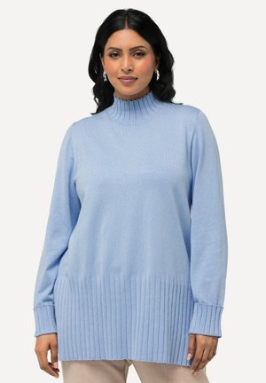 Maglione turtleneck azzurro chiaro con orlo e polsini a costine, realizzato in un morbido tessuto testurizzato, con maniche lunghe e una vestibilità comoda.