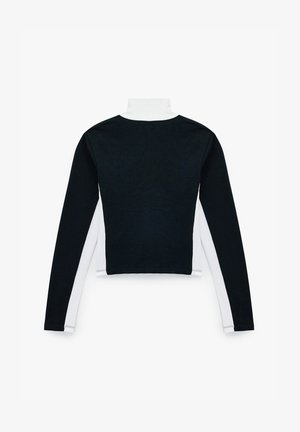 Zwart-wit langmouwen top met een hoge kraag. Heeft een cropped ontwerp. Gladde textuur, met contrasterende mouwpanelen in het wit.