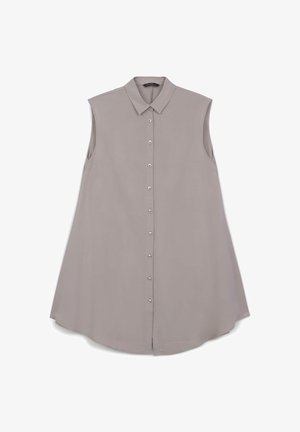 Blusa grigia chiaro senza maniche con colletto a punta e vestibilità ampia e svasata.