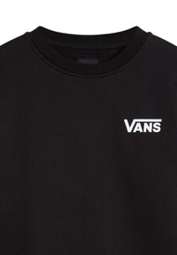 Sudadera negra de mezcla de algodón, con un escote redondo y un logo blanco de Vans en el lado izquierdo del pecho. Textura suave y diseño limpio.